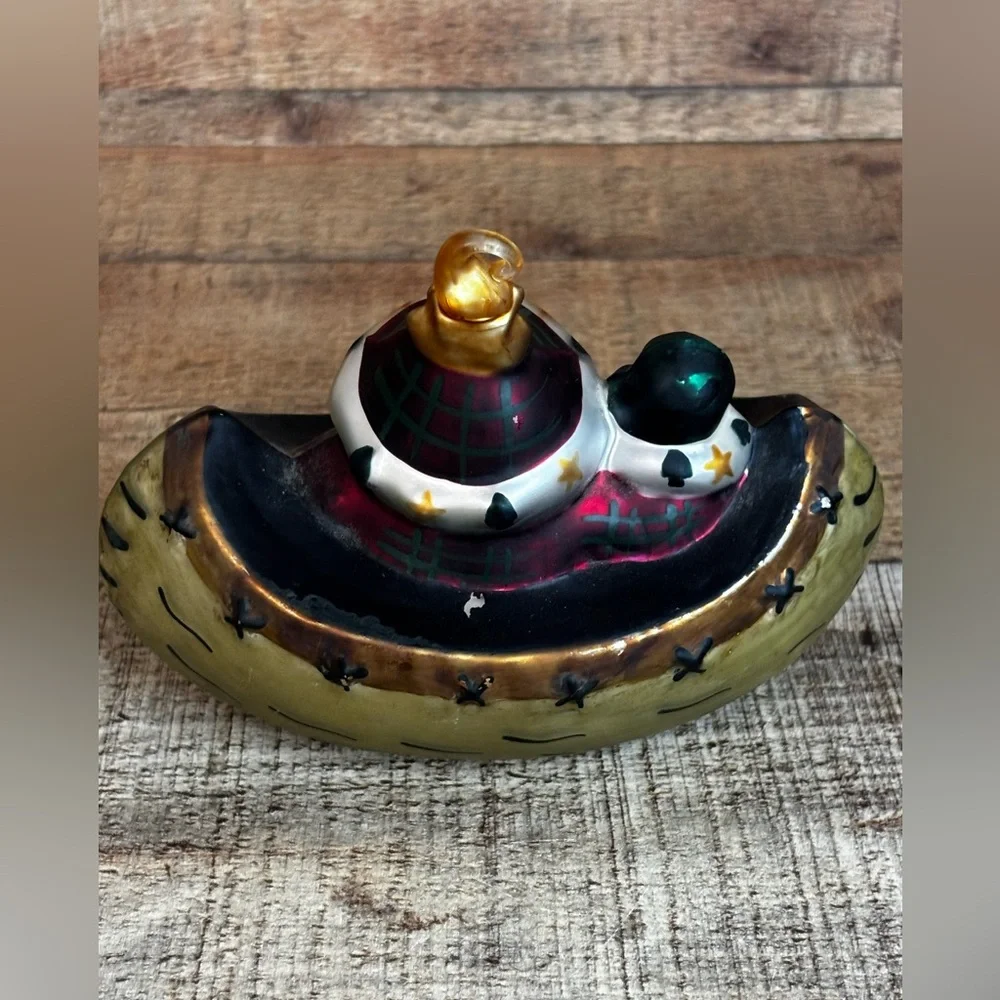 Vintage Santa Claus In Canoe Glass Christmas Tree Ornament Rustic Lake